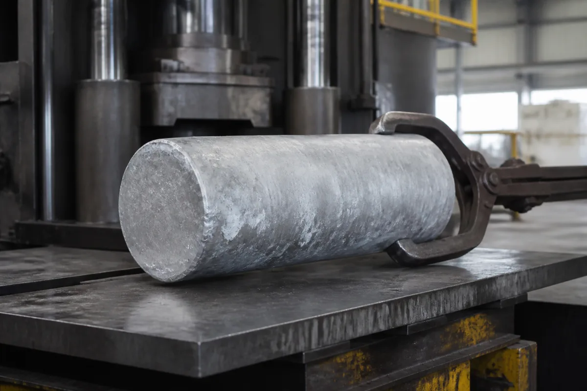 Warmgeschmiedeter Aluminiumlegierungs-Barren in einer industriellen Fertigungsumgebung