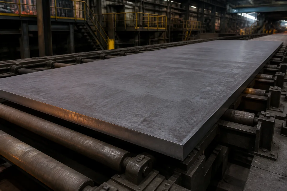 Warmgewalztes Kohlenstoffstahlblech in einer industriellen Fertigungsumgebung