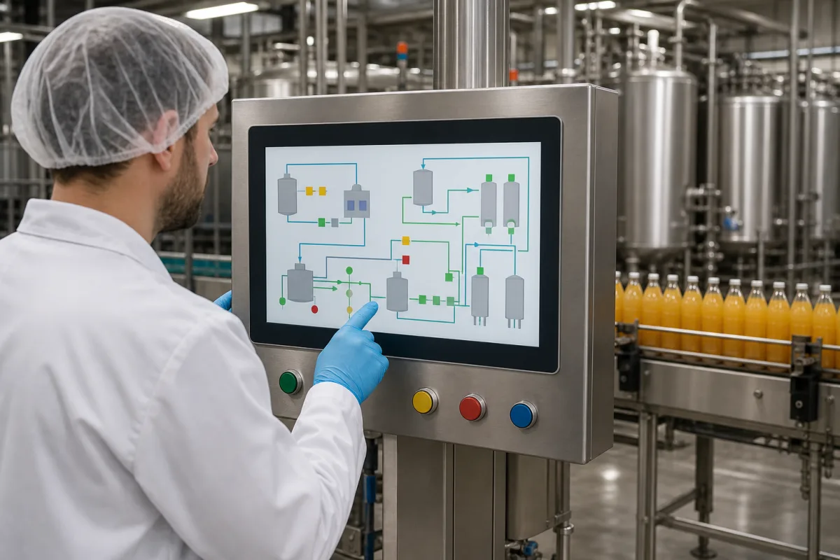 Mensch-Maschine-Schnittstelle (HMI) in einer industriellen Fertigungsumgebung