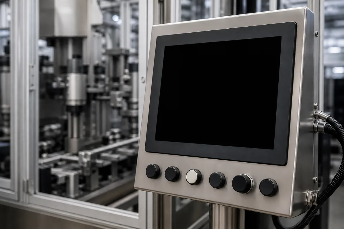 Mensch-Maschine-Interface-Panel in einer industriellen Fertigungsumgebung
