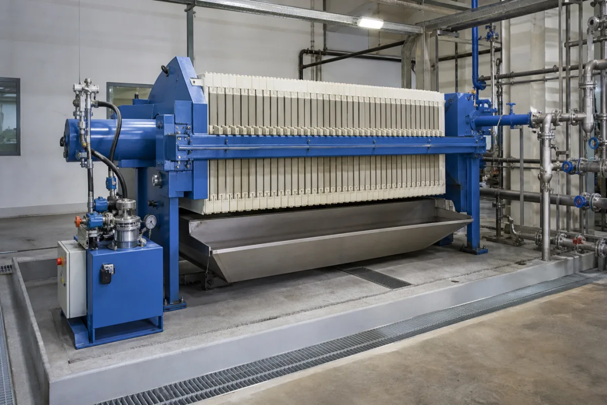 Industrielle Chemiefilterpresse in einer industriellen Fertigungsumgebung
