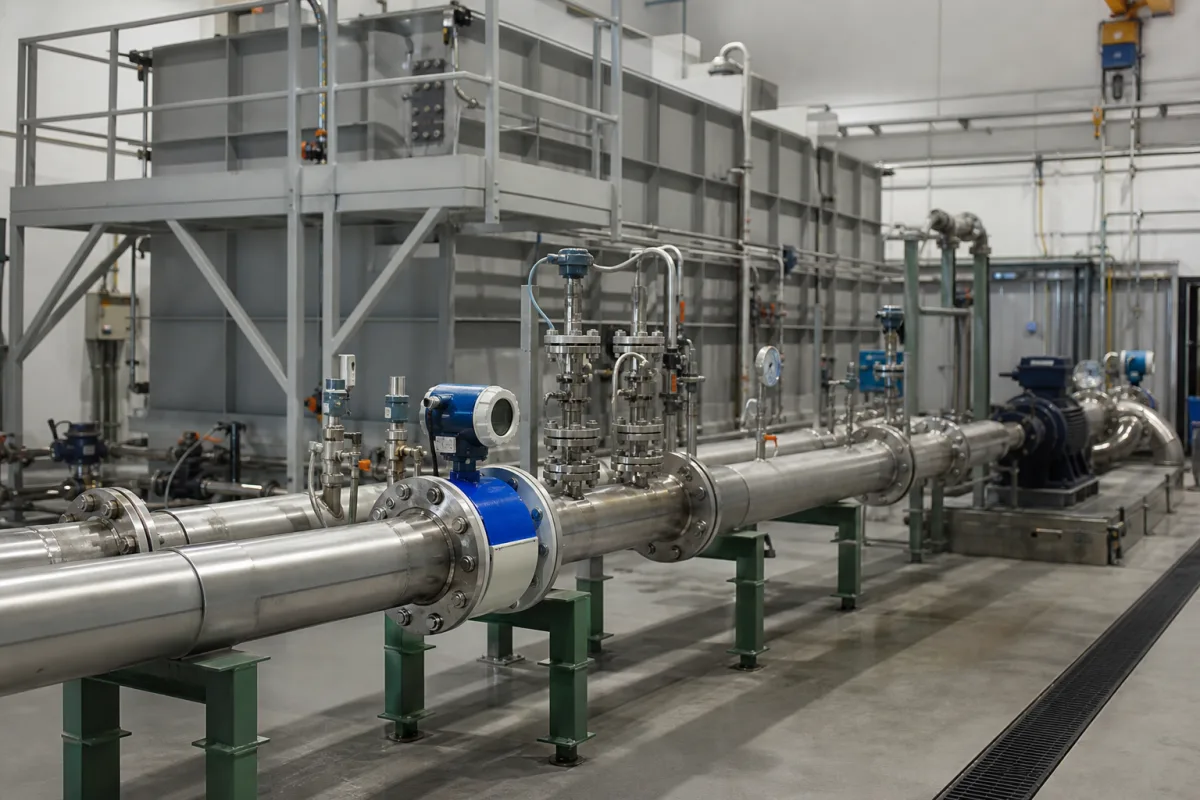 Industrieller Kalibrator für elektromagnetische Durchflussmesser in einer industriellen Fertigungsumgebung