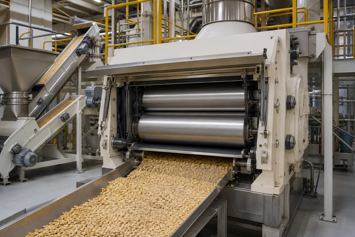 Industrielle Ölsaaten-Flockierungsmühle in einer industriellen Fertigungsumgebung