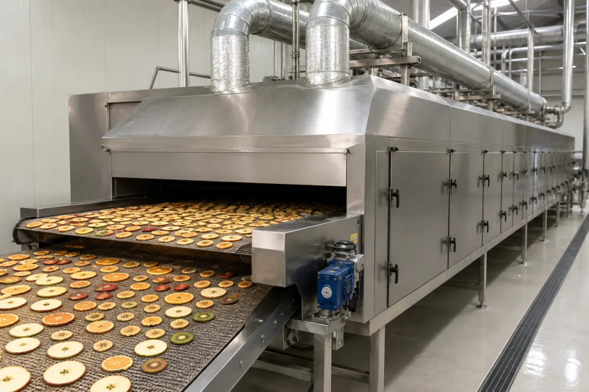 Industrieller Lebensmitteldehydrator in einer industriellen Fertigungsumgebung