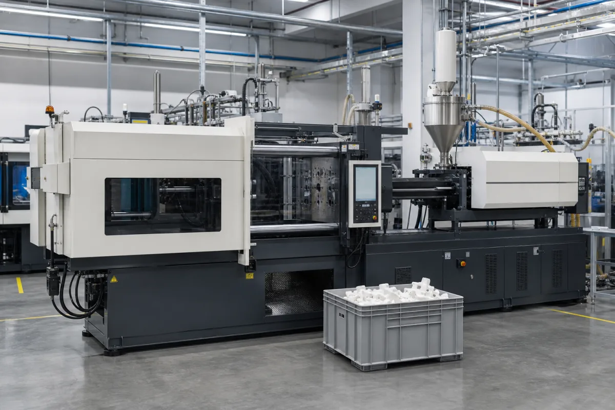 Spritzgießmaschine in einer industriellen Fertigungsumgebung