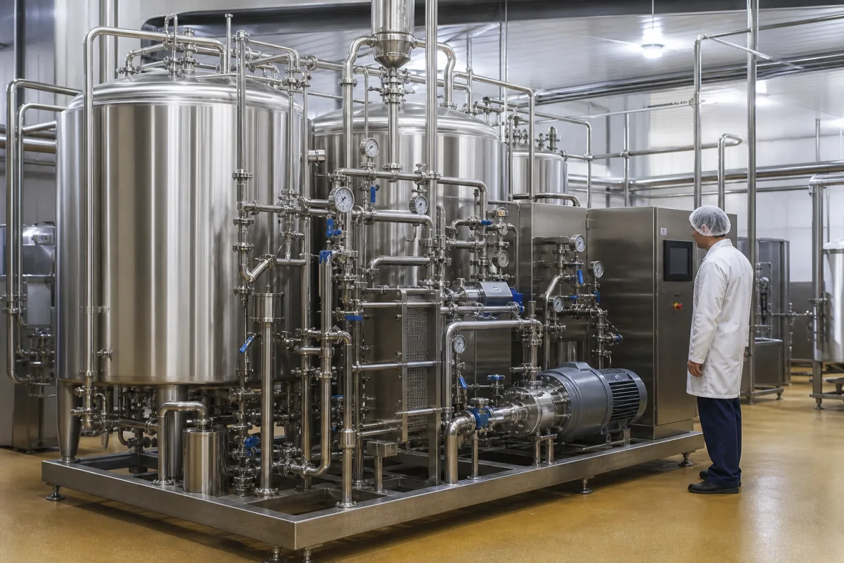 Integriertes Getränkemisch- und Homogenisierungssystem in einer industriellen Fertigungsumgebung