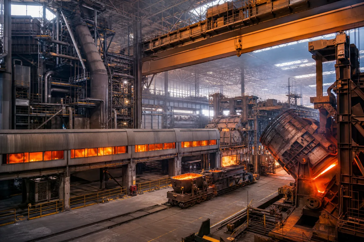 Integriertes Hochofen- und Sauerstoffblasstahlwerk-System in einer industriellen Fertigungsumgebung