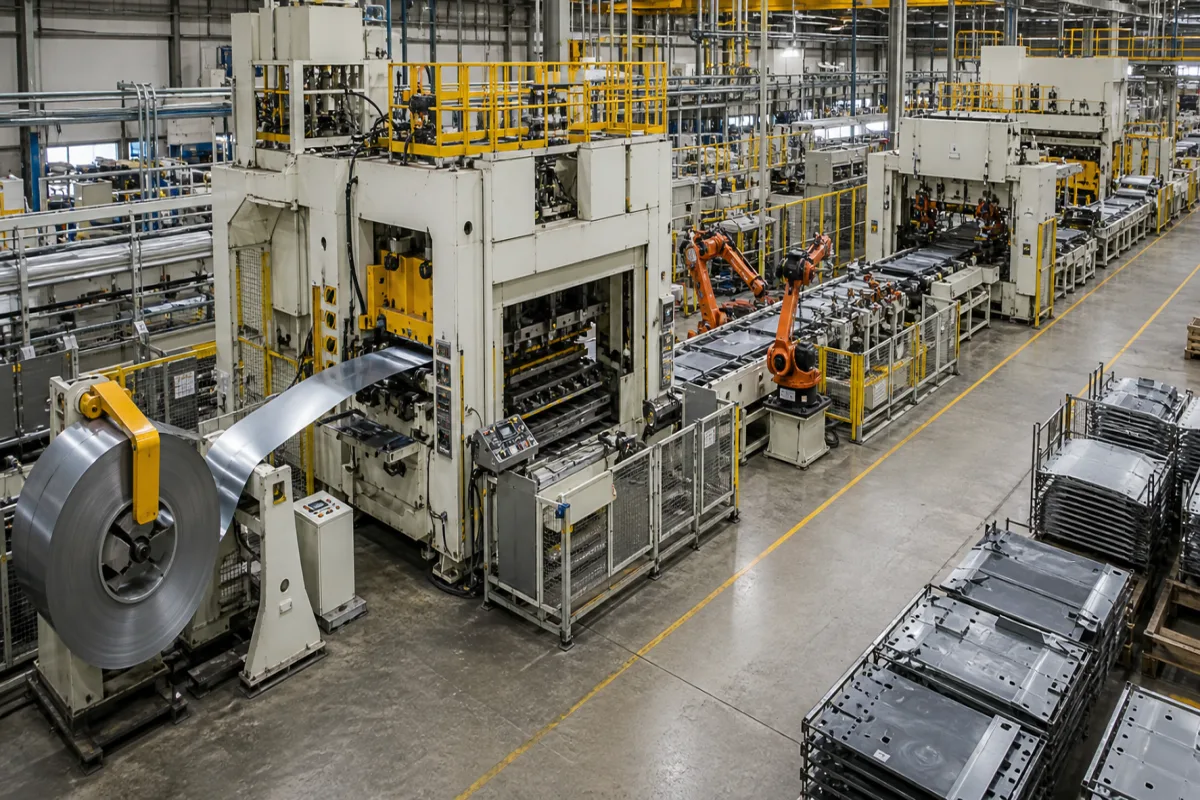 Integriertes Metallumform- und Oberflächenbearbeitungssystem in einer industriellen Fertigungsumgebung