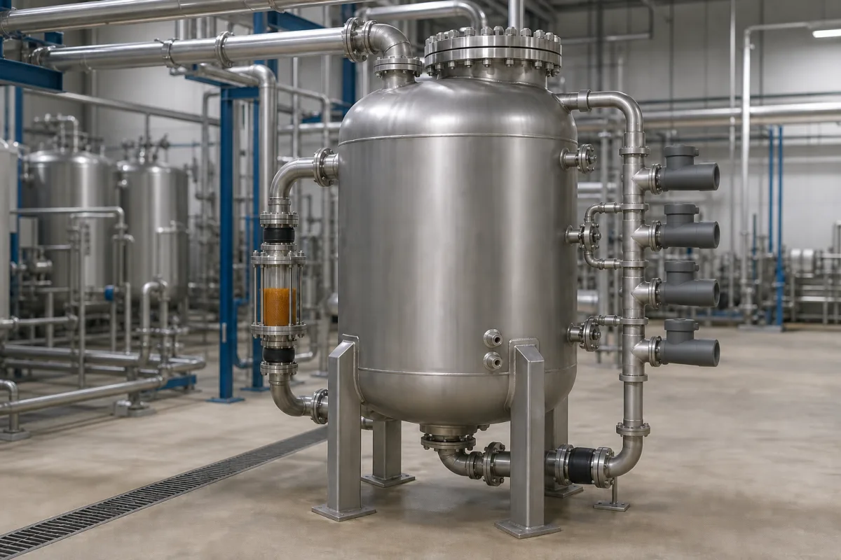 Ionenaustauscherbehälter in einer industriellen Fertigungsumgebung