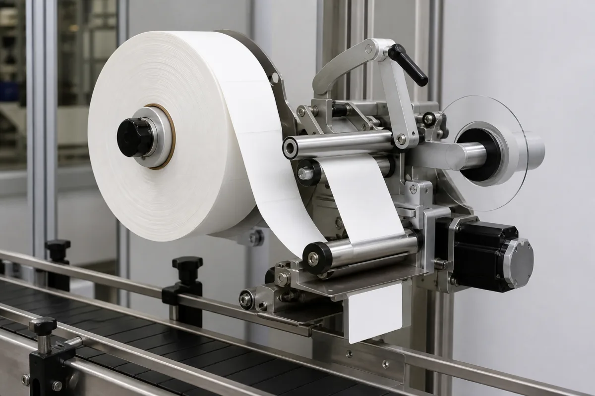 Etikettenspender in einer industriellen Fertigungsumgebung