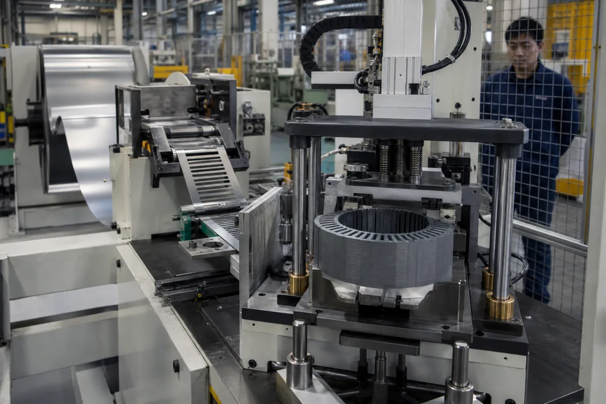 Blechzuführ- und Stapelmodul in einer industriellen Fertigungsumgebung