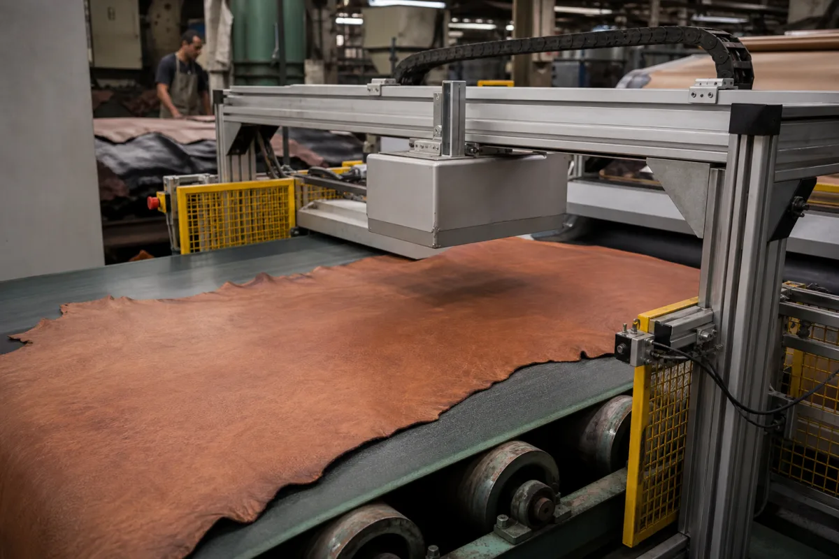 Leder-Feuchtigkeitsmessgerät in einer industriellen Fertigungsumgebung