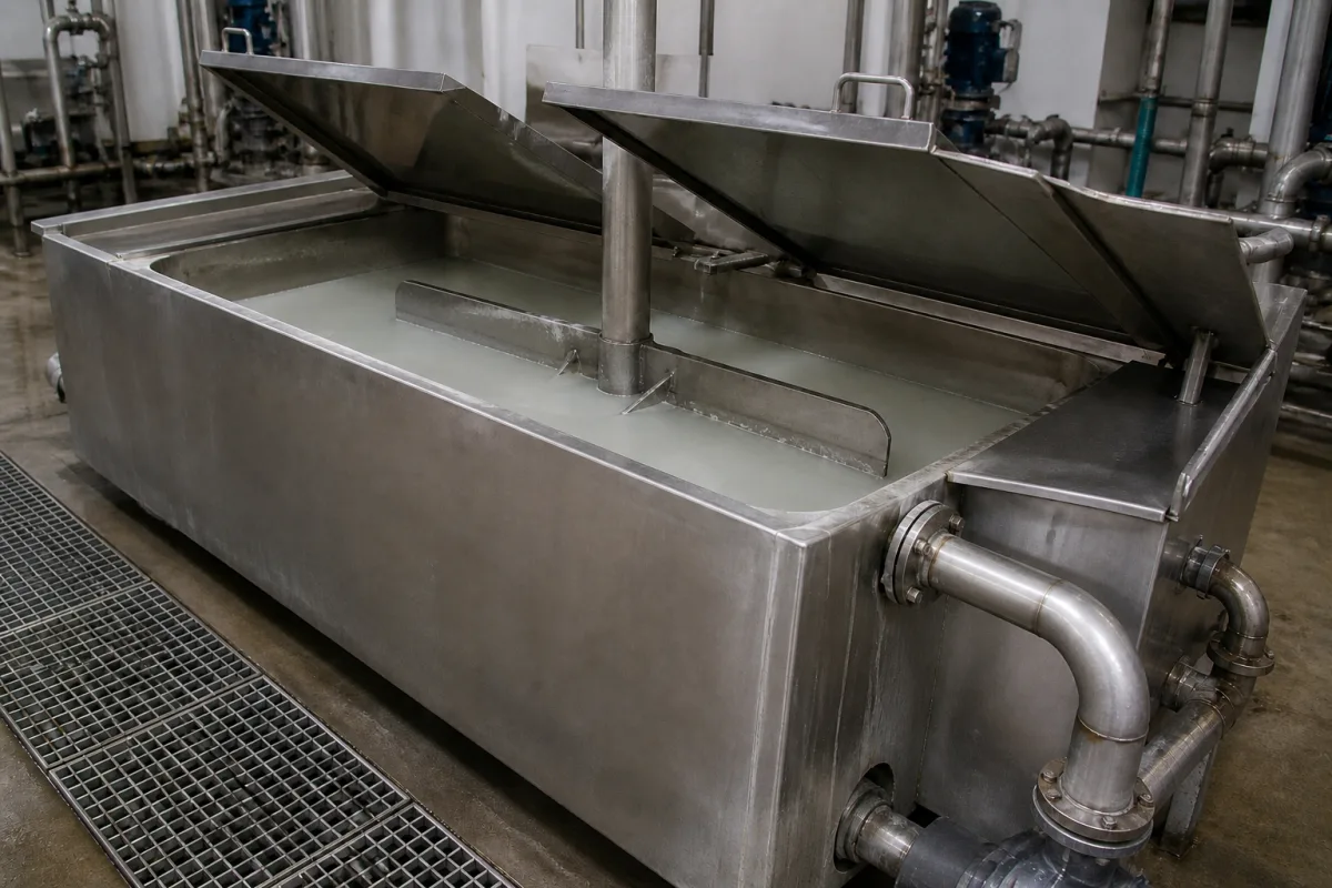 Äscherbottich in einer industriellen Fertigungsumgebung