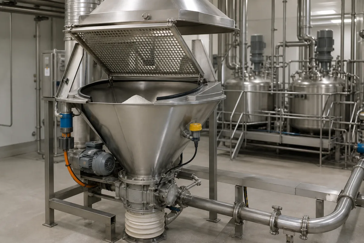 Aufgabetrichter in einer industriellen Fertigungsumgebung