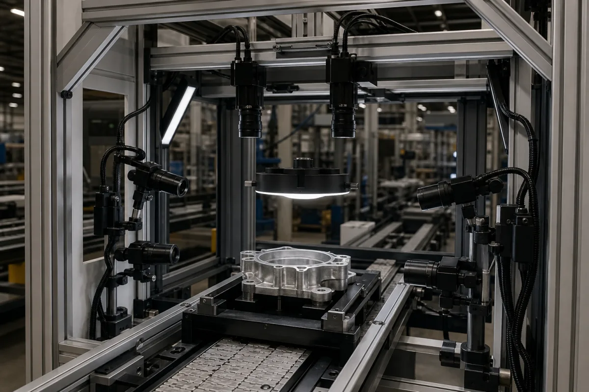 Machine-Vision-Kamera-Array in einer industriellen Fertigungsumgebung