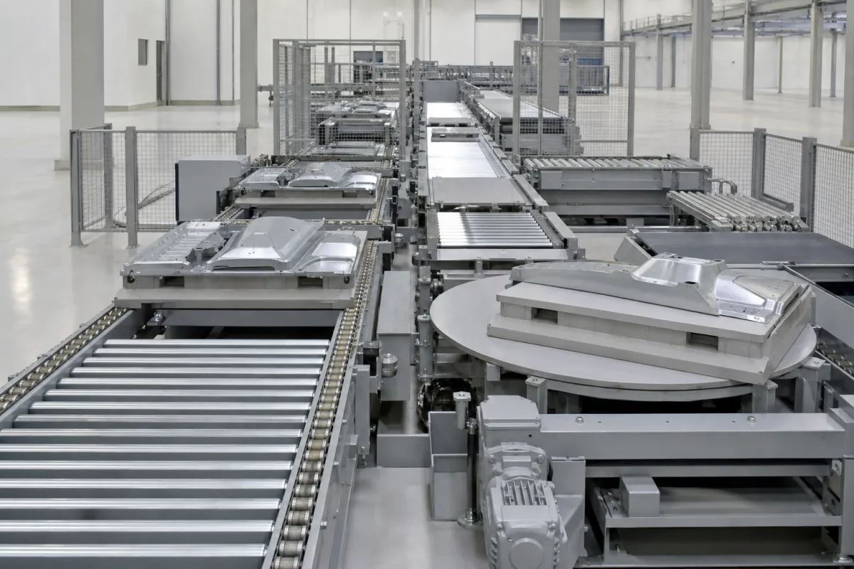 Materialtransport-Förderanlagen in einer industriellen Fertigungsumgebung