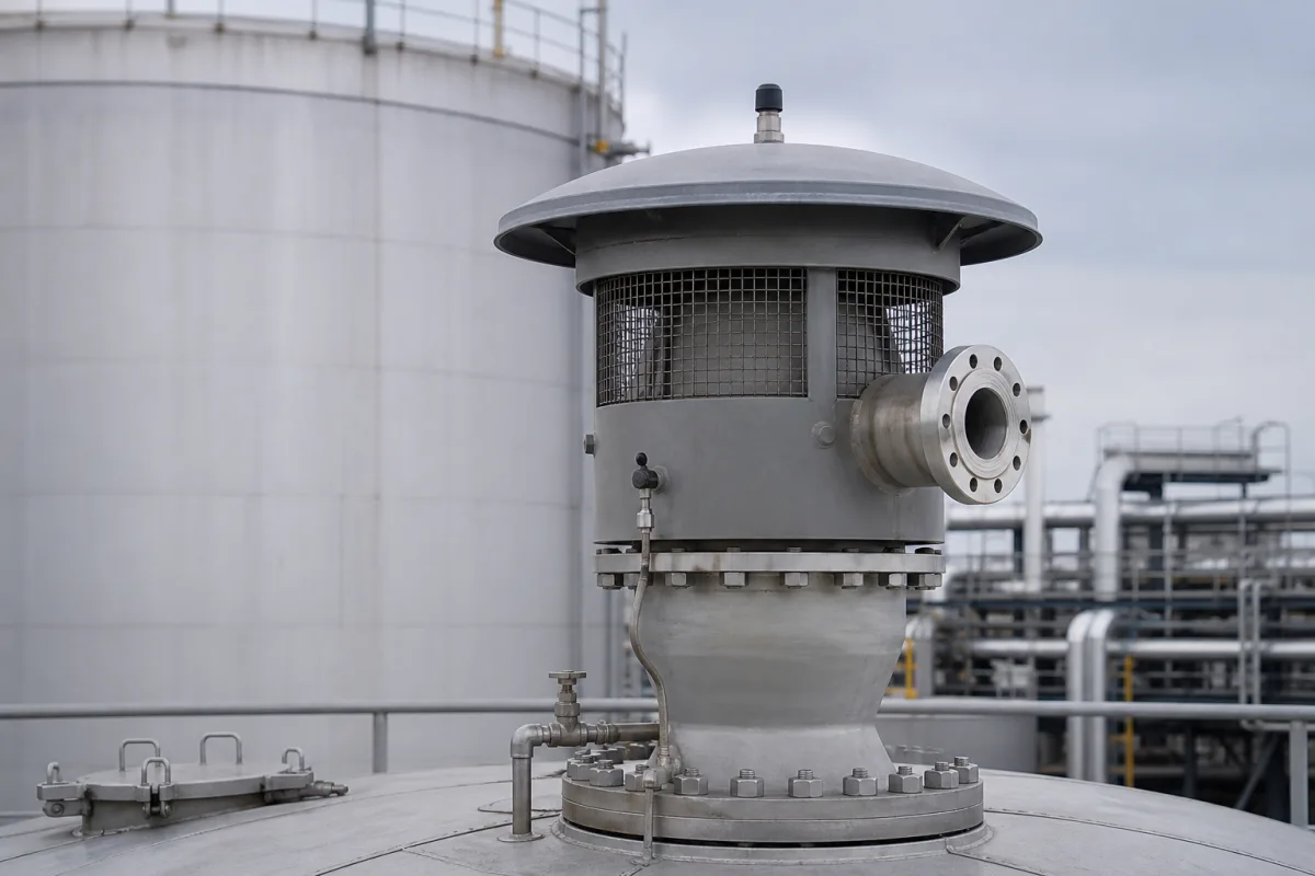 Druckentlastungsventil-Baugruppe für Metalltanks in einer industriellen Fertigungsumgebung