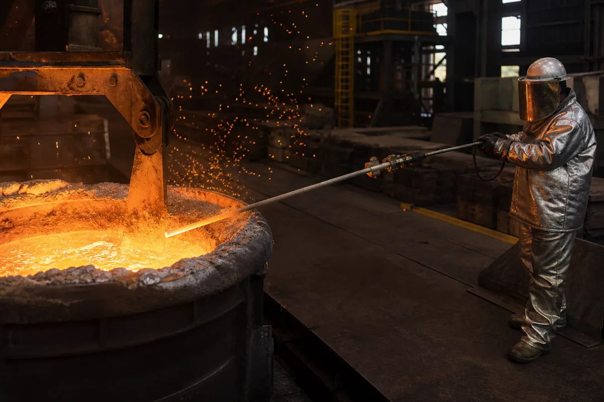 Temperatursensor-Sonde für geschmolzenes Metall in einer industriellen Fertigungsumgebung