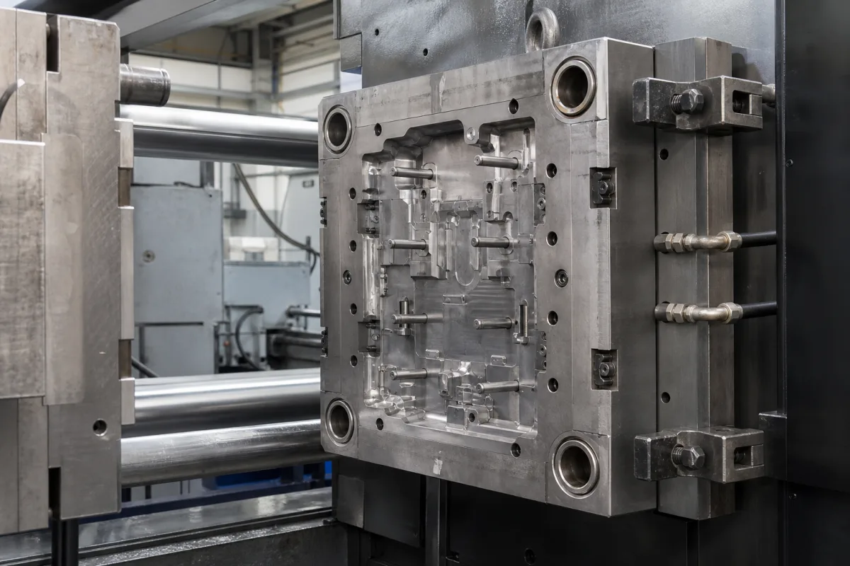 Bewegliche Formhälfte (Auswerferform) in einer industriellen Fertigungsumgebung