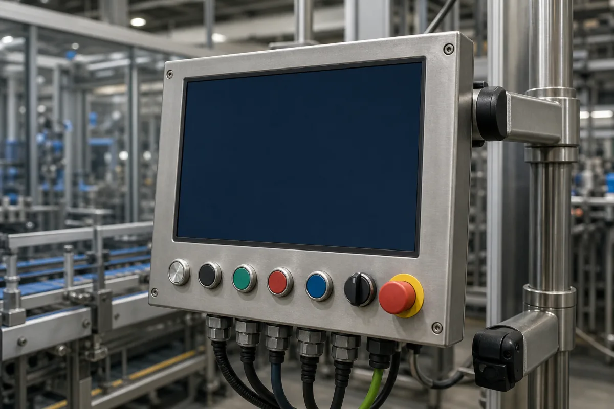 Operator HMI Panel in einer industriellen Fertigungsumgebung