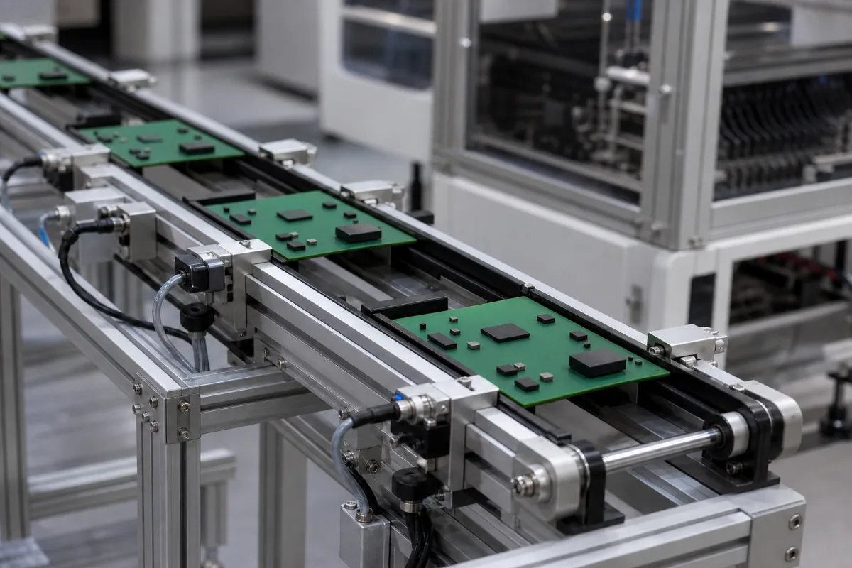 PCB-Fördersystem in einer industriellen Fertigungsumgebung