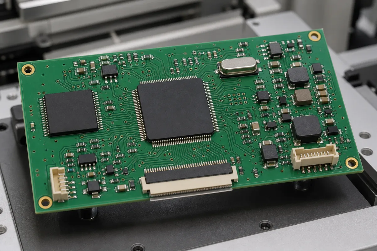 Leiterplatte mit Controller in einer industriellen Fertigungsumgebung
