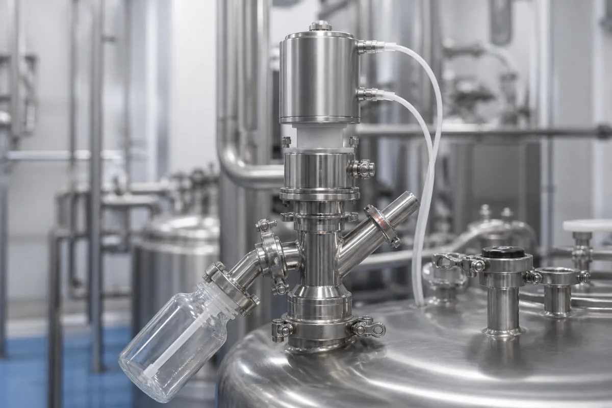 Pharma-Qualität Steriles Probenahmeventil in einer industriellen Fertigungsumgebung