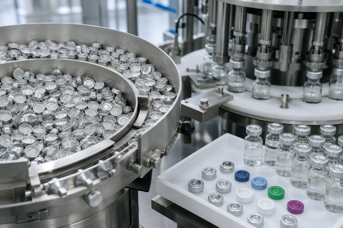 Aluminium-Verschluss für pharmazeutische Fläschchen in einer industriellen Fertigungsumgebung