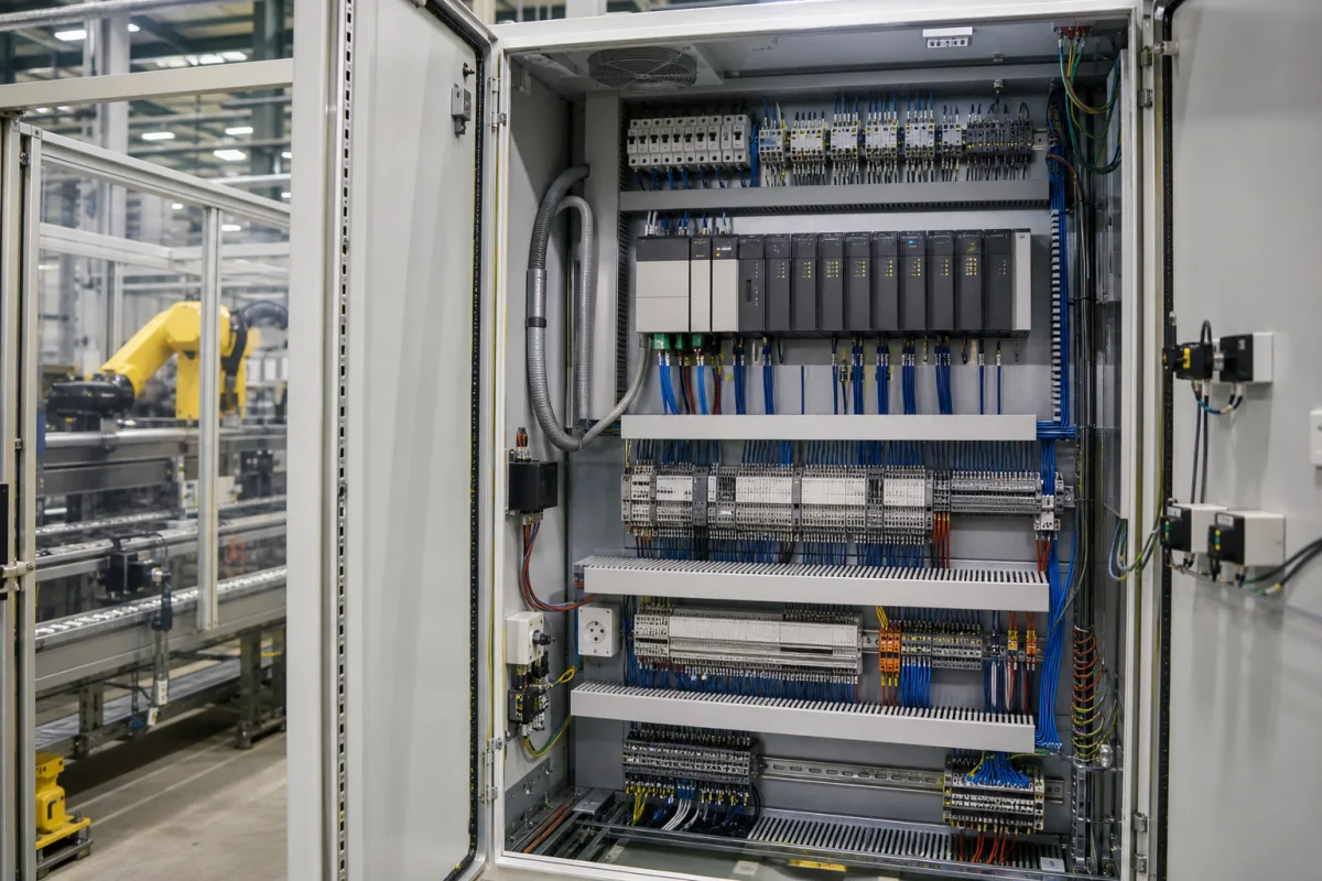 PLC-Steuereinheit in einer industriellen Fertigungsumgebung