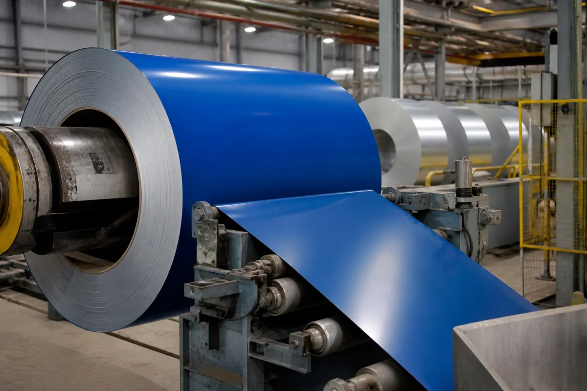 Vorbeschichtetes verzinktes Stahlband in einer industriellen Fertigungsumgebung