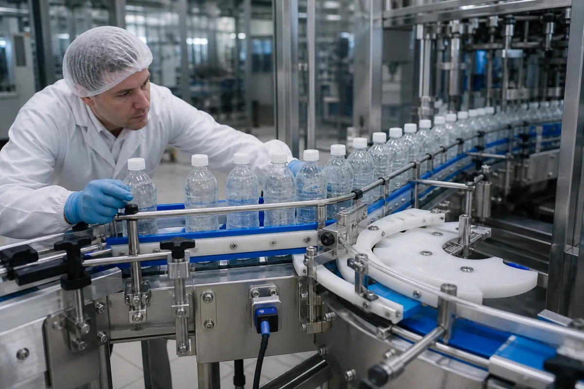 Präzisions-Führungsschiene für Getränkeflaschen-Transport in einer industriellen Fertigungsumgebung