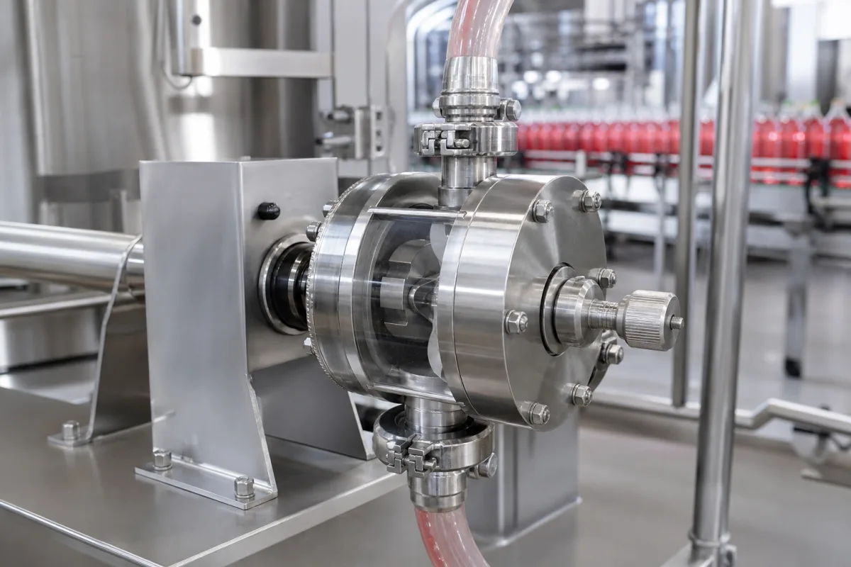 Präzisions-Getränke-Dosierpumpenkopf in einer industriellen Fertigungsumgebung