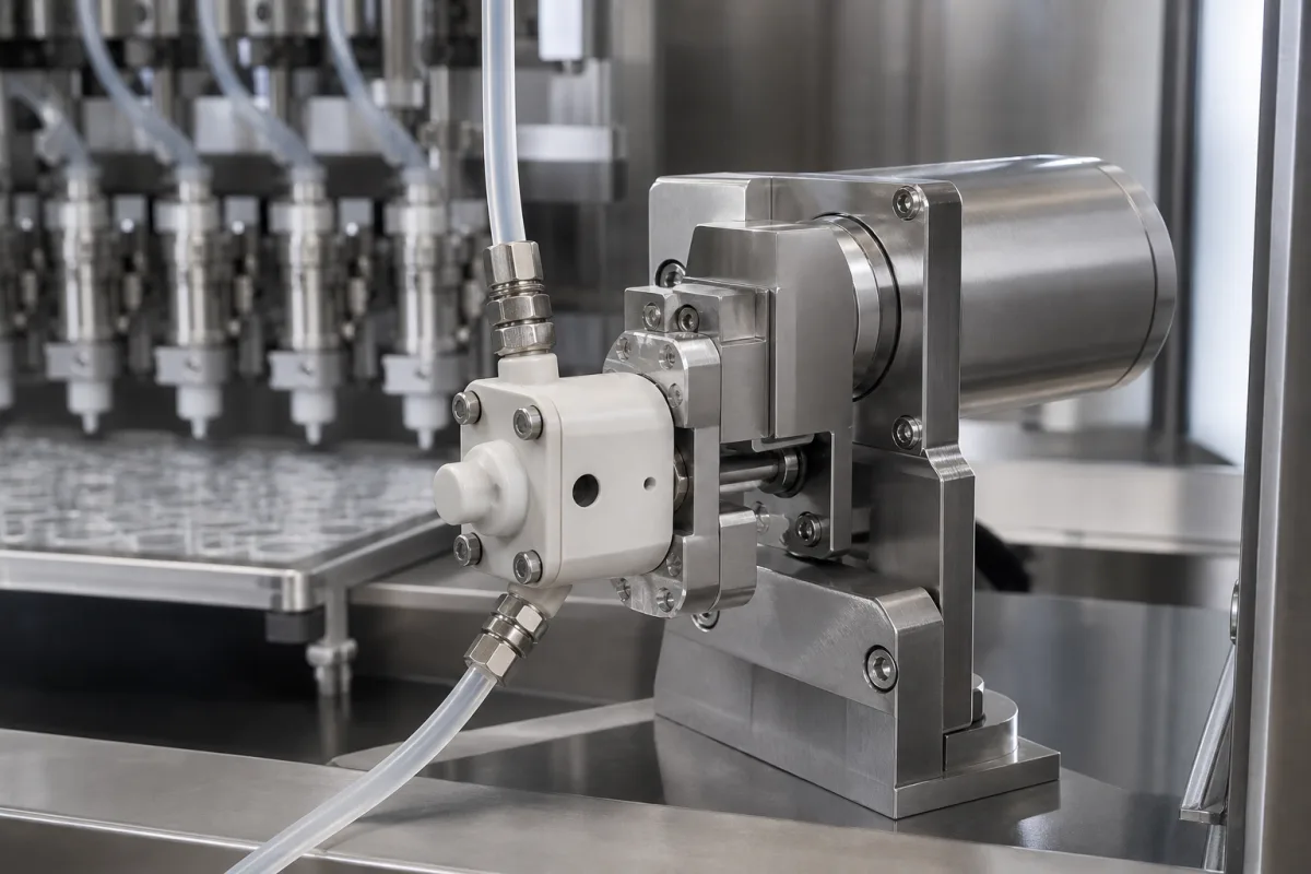 Präzisions-Dosierpumpe in einer industriellen Fertigungsumgebung