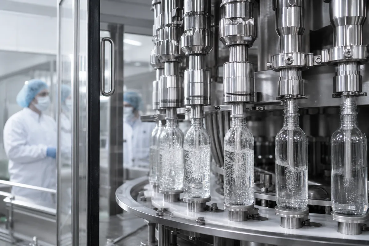 Präzisionsfüllkopf in einer industriellen Fertigungsumgebung