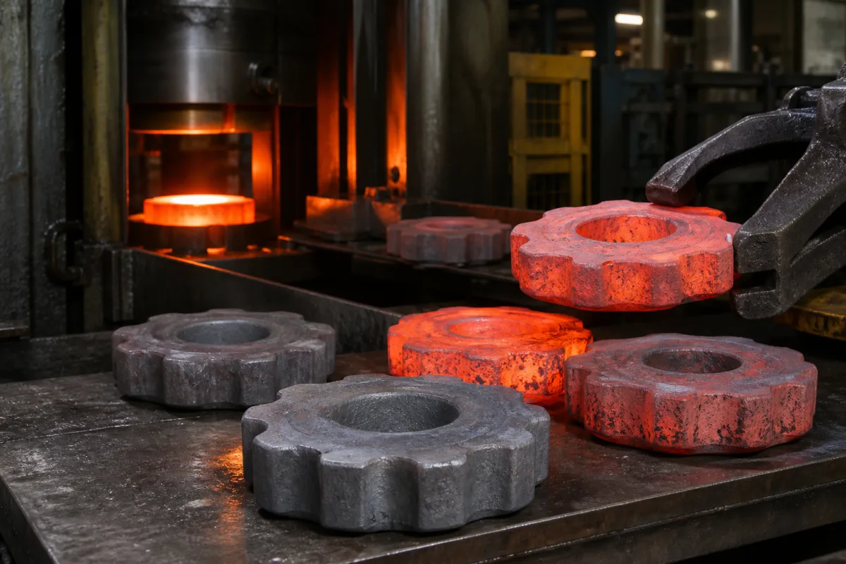 Präzisionsgeschmiedeter Zahnradrohling in einer industriellen Fertigungsumgebung