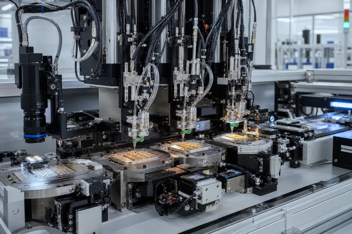 Präzisions-LED-Verkapselungsmaschine in einer industriellen Fertigungsumgebung