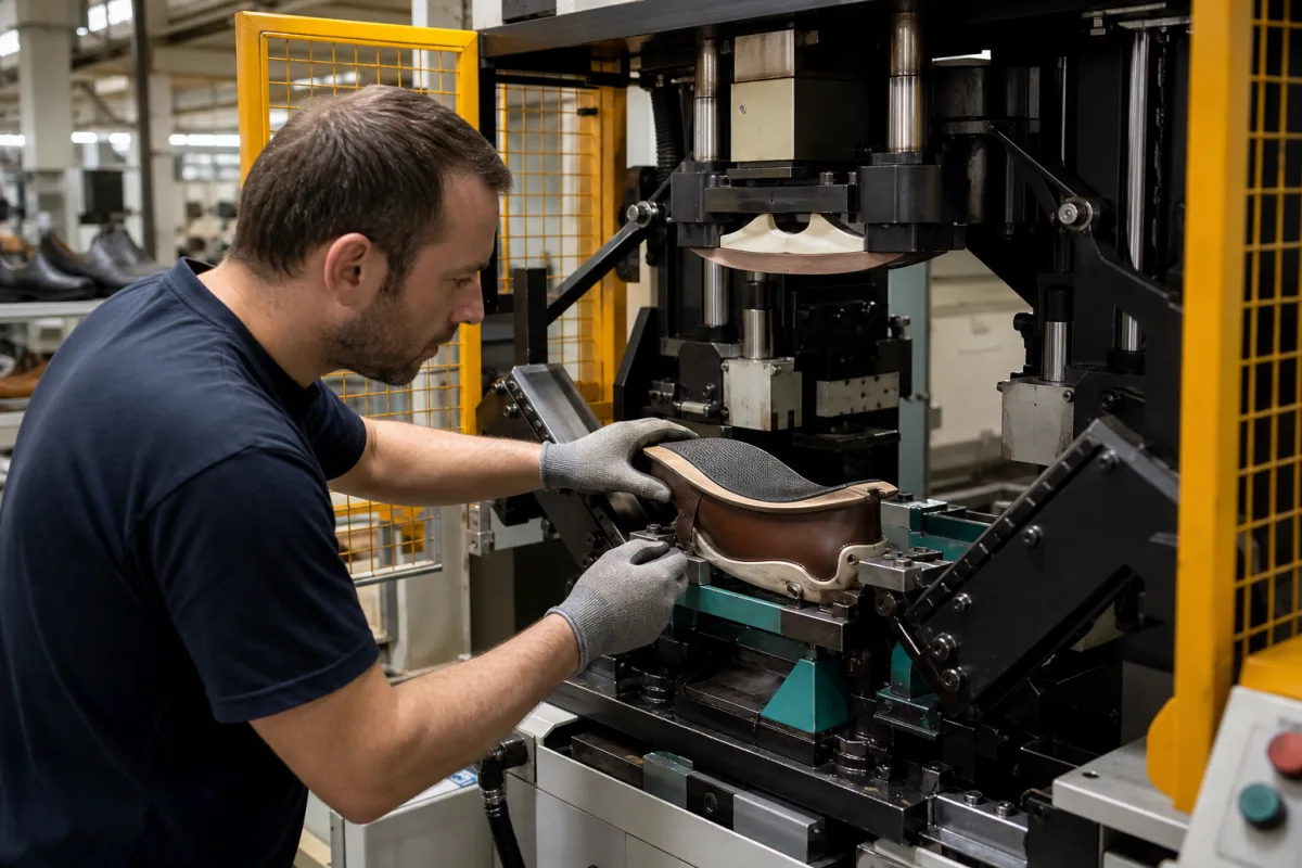 Präzisionssohlenbefestiger in einer industriellen Fertigungsumgebung