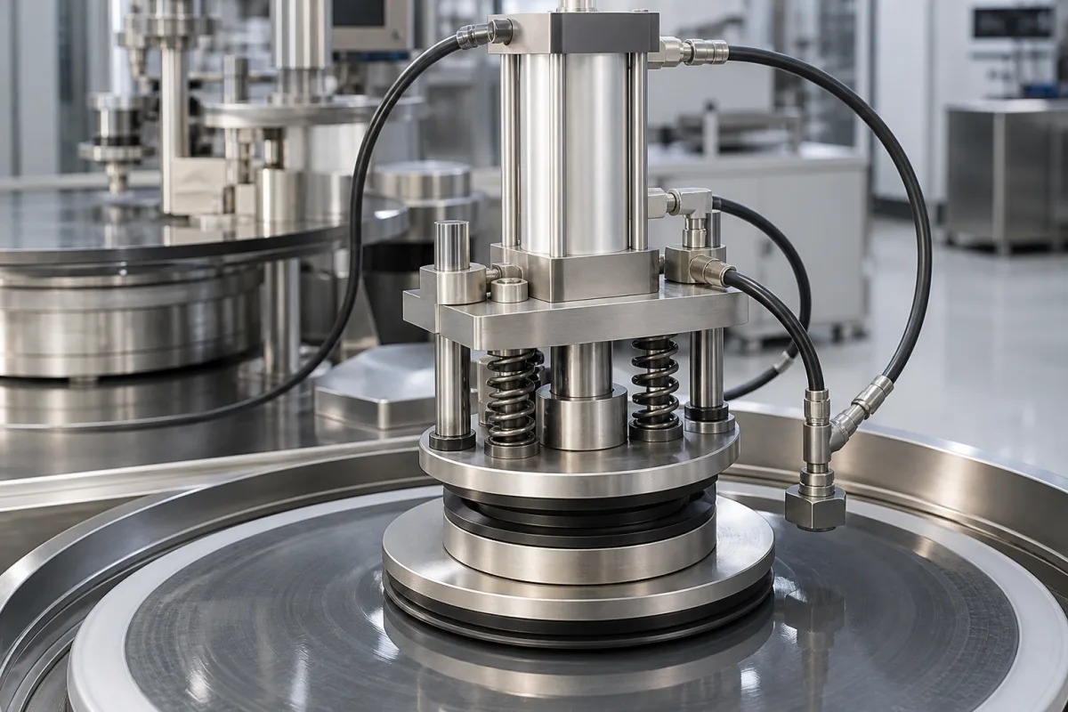 Druckfeder/Pneumatikantrieb in einer industriellen Fertigungsumgebung