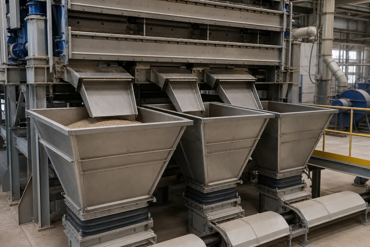 Produktsammeltrichter in einer industriellen Fertigungsumgebung