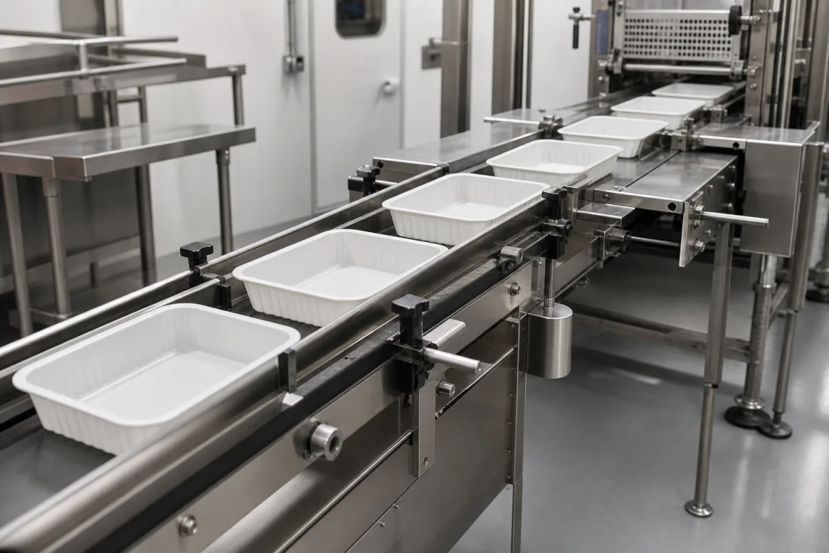Produkttabletts/Förderer in einer industriellen Fertigungsumgebung