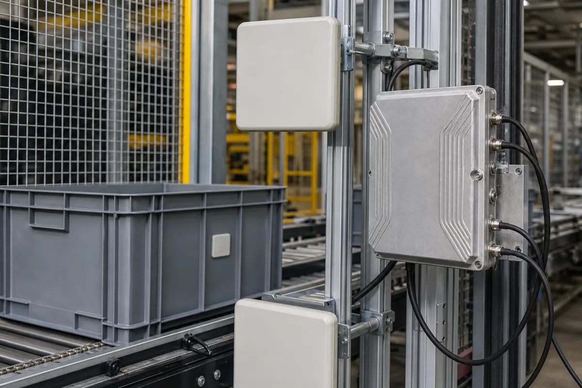 RFID-Lesegerät/-Scanner in einer industriellen Fertigungsumgebung