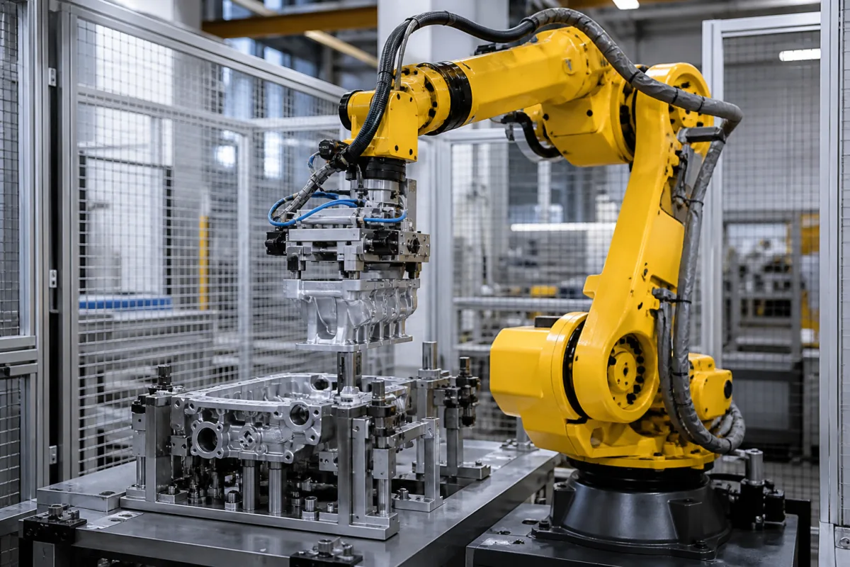 Roboter-Montagearm in einer industriellen Fertigungsumgebung