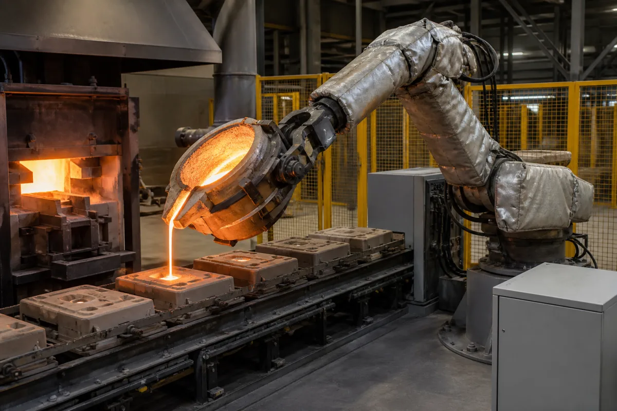 Robotergießsystem in einer industriellen Fertigungsumgebung