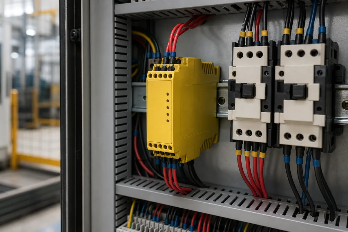 Sicherheitsrelaismodul in einer industriellen Fertigungsumgebung