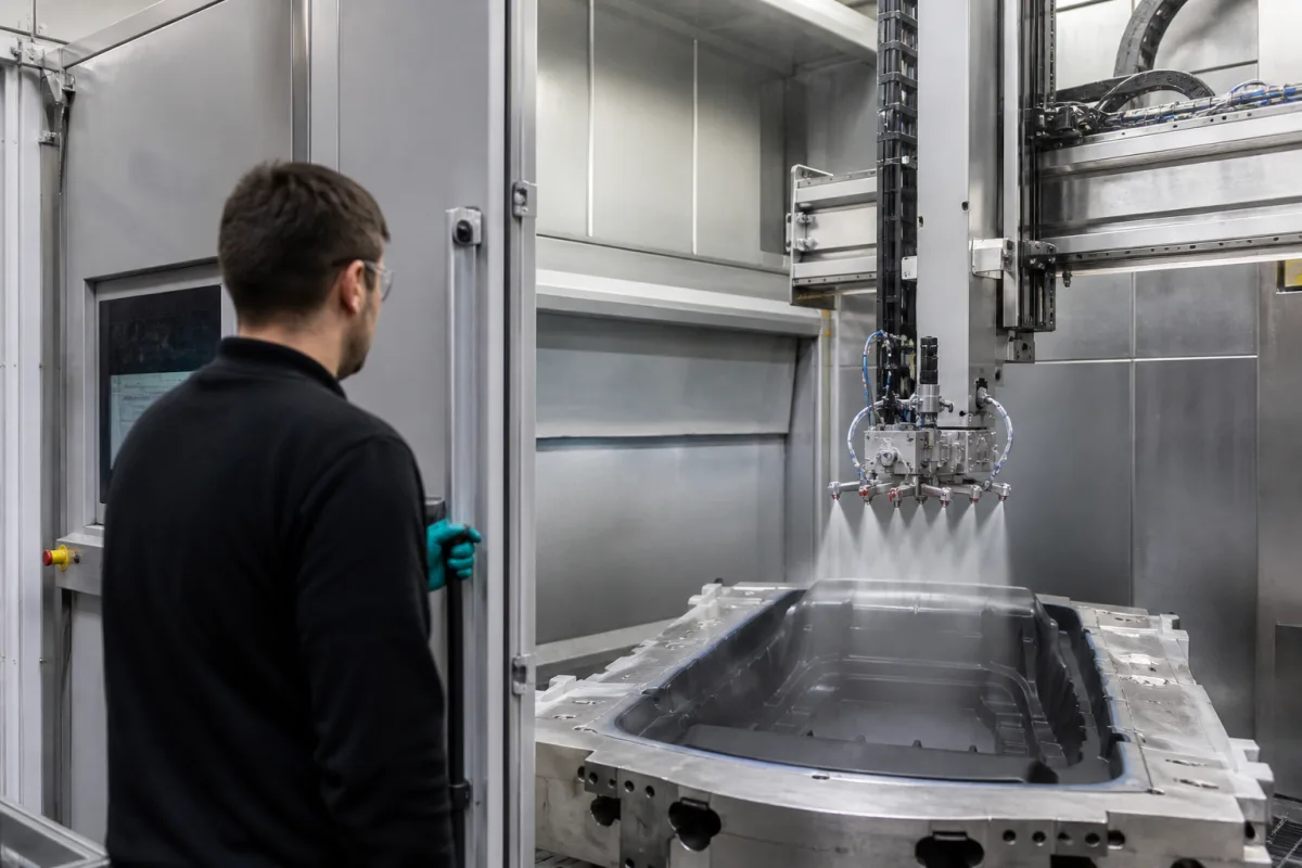 Sprühmanipulator in einer industriellen Fertigungsumgebung