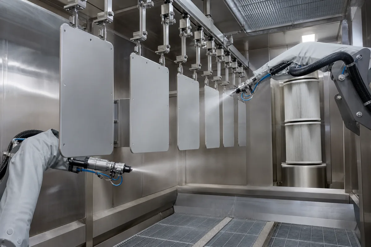 Spritzstation in einer industriellen Fertigungsumgebung