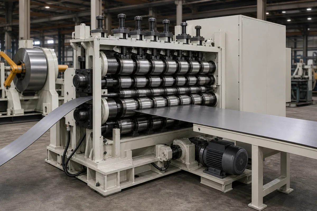 Richtmaschine / Planheitsmaschine in einer industriellen Fertigungsumgebung