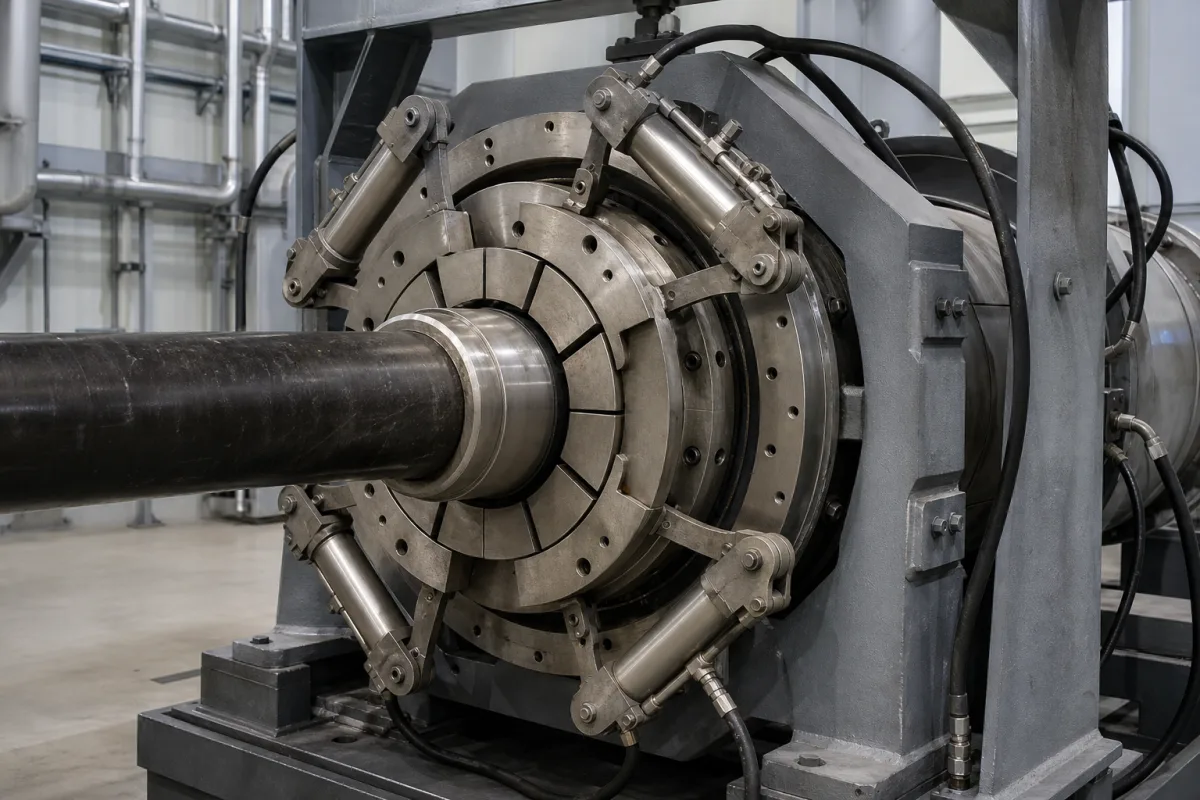 Prüfkopf / Spannmechanismus in einer industriellen Fertigungsumgebung