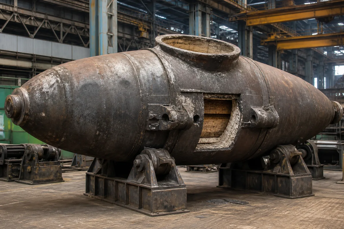 Torpedoförmiger Behälter in einer industriellen Fertigungsumgebung