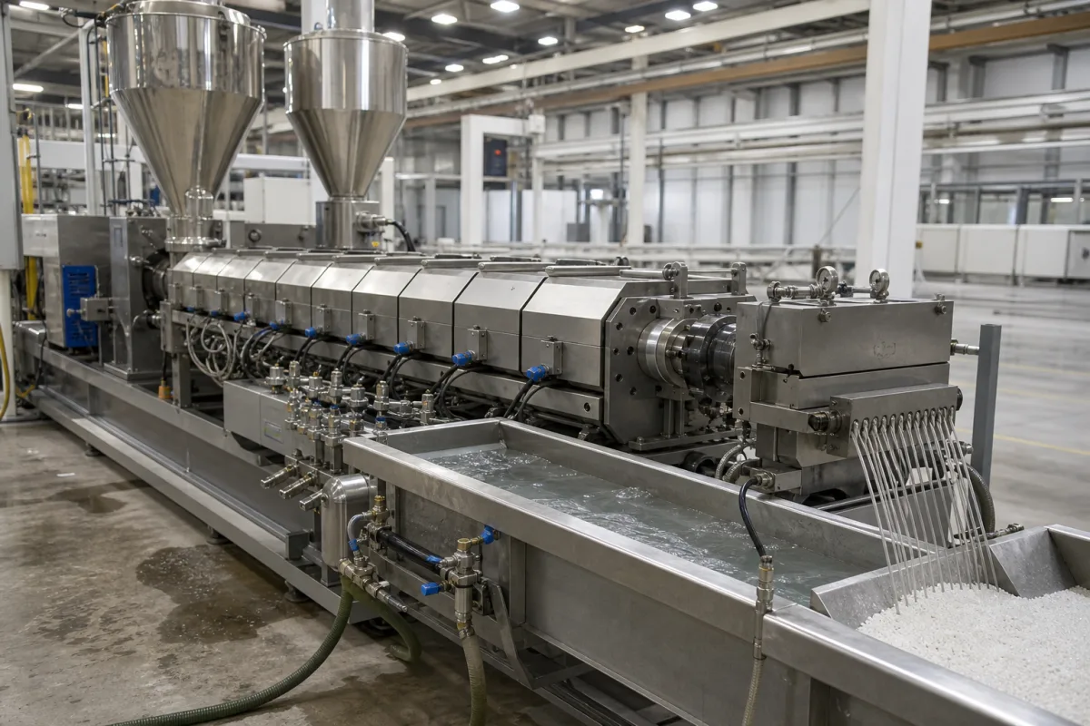 Doppelschneckenextruder für Polymer-Compoundierung in einer industriellen Fertigungsumgebung